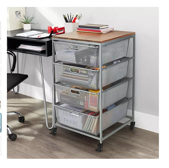 Member's Mark 4-Drawer Organizer With Acacia Wood Top, Silver Grey - Able Home Needs