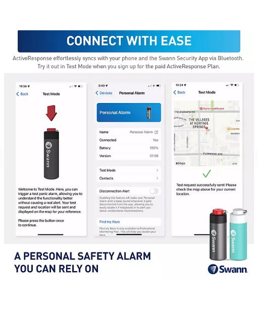 Swann ActiveResponse™ Smart Mobile Personal Safety Alarm 2-Pack with Free SMS Alerts and Loud Siren - Able Home Needs