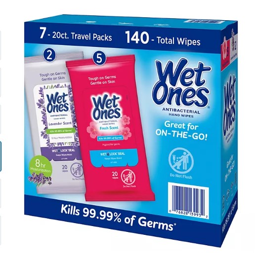 Wet Ones Antibacterial Hand Wipes, Fresh Scent/Lavender, 20 ct., 7 pk. - Able Home Needs