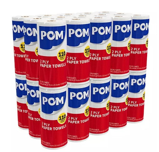 POM Individually Wrapped 2-Ply Paper Towels 110 sheets/roll, 30 rolls - Able Home Needs