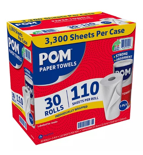 POM Individually Wrapped 2-Ply Paper Towels 110 sheets/roll, 30 rolls - Able Home Needs