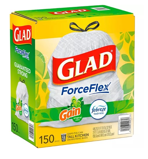 Glad ForceFlex Tall Kitchen Trash Bags, Gain Original Scent + Febreze, 13 gal., 150 ct. - Able Home Needs