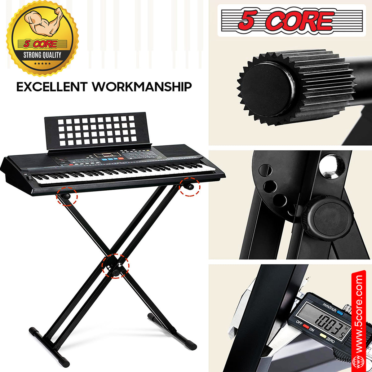 5 Core Keyboard Stand Digital Piano Riser Adjustable X Style Heavy Duty Electric Key Board Casio Synth Holder Foldable Portable Fits 54 61 88 Keys - KS 2X - Able Home Needs