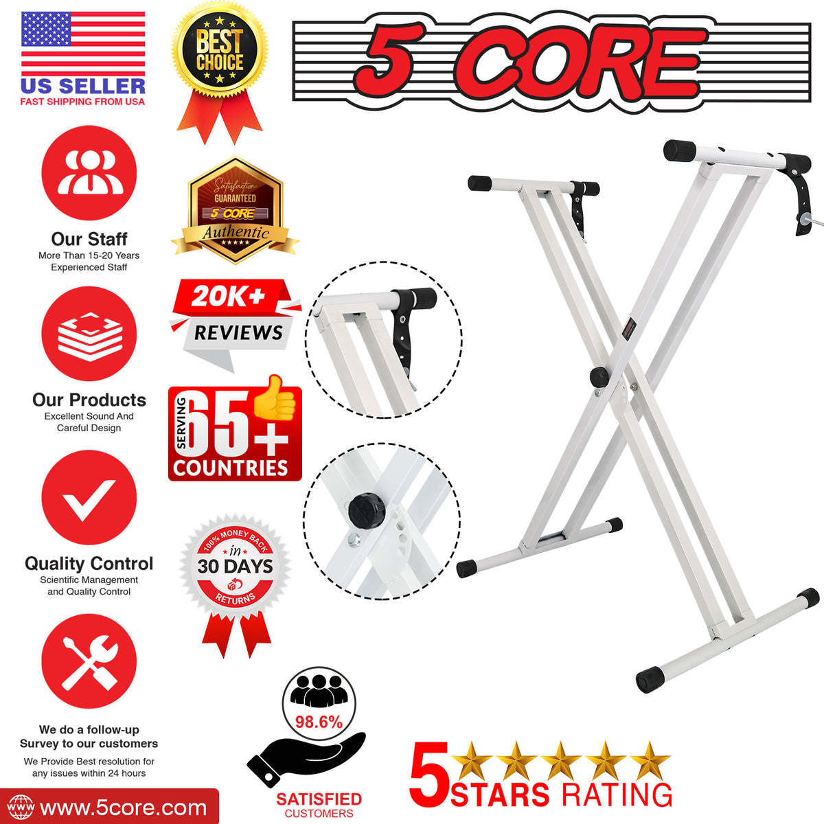 5 Core Keyboard Stand Digital Piano Riser Adjustable X Style Heavy Duty Electric Key Board Casio Synth Holder Foldable Portable Fits 54 61 88 Keys - KS 2X - Able Home Needs