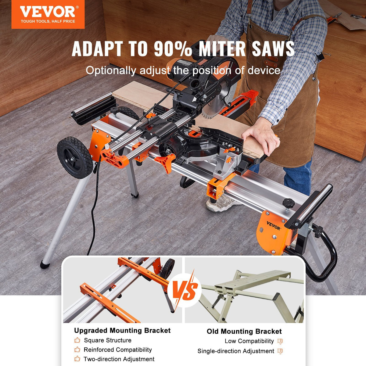 VEVOR 100in Miter Saw Stand with One-piece Mounting Brackets Sliding Rail 500lbs - Able Home Needs