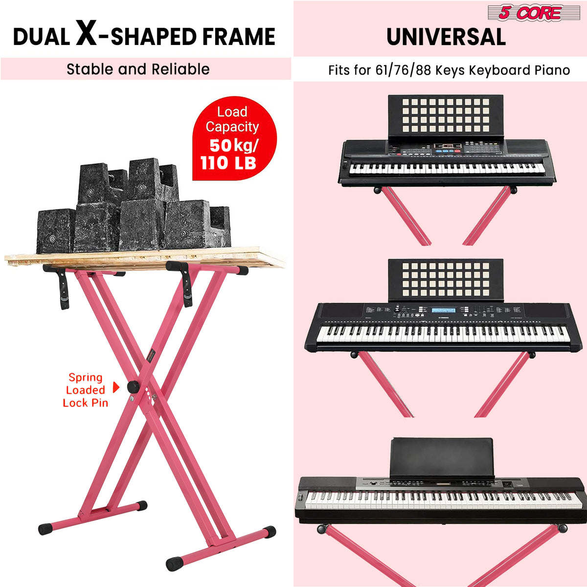 5 Core Keyboard Stand Digital Piano Riser Adjustable X Style Heavy Duty Electric Key Board Casio Synth Holder Foldable Portable Fits 54 61 88 Keys - KS 2X - Able Home Needs