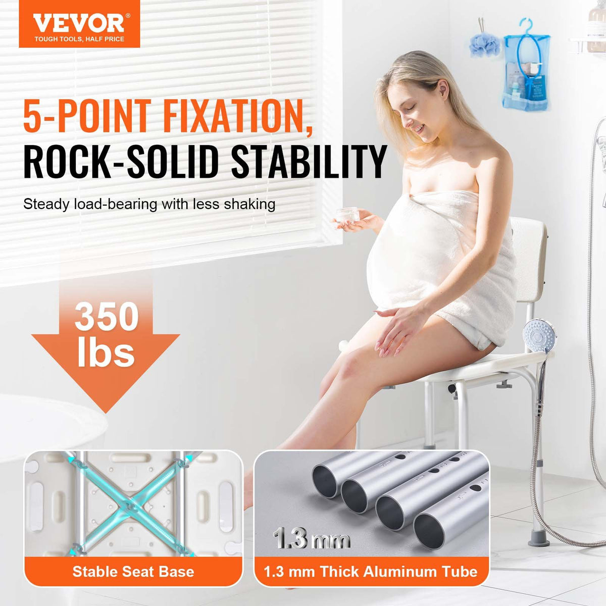 VEVOR Shower Chair, Shower Seat with Back, Adjustable Height Shower Stool, Shower Chair for Inside Shower Bathtub, Non-slip Bathroom Bench Bath Chair for Elderly Disabled Handicap, 350 lbs Capacity - Able Home Needs