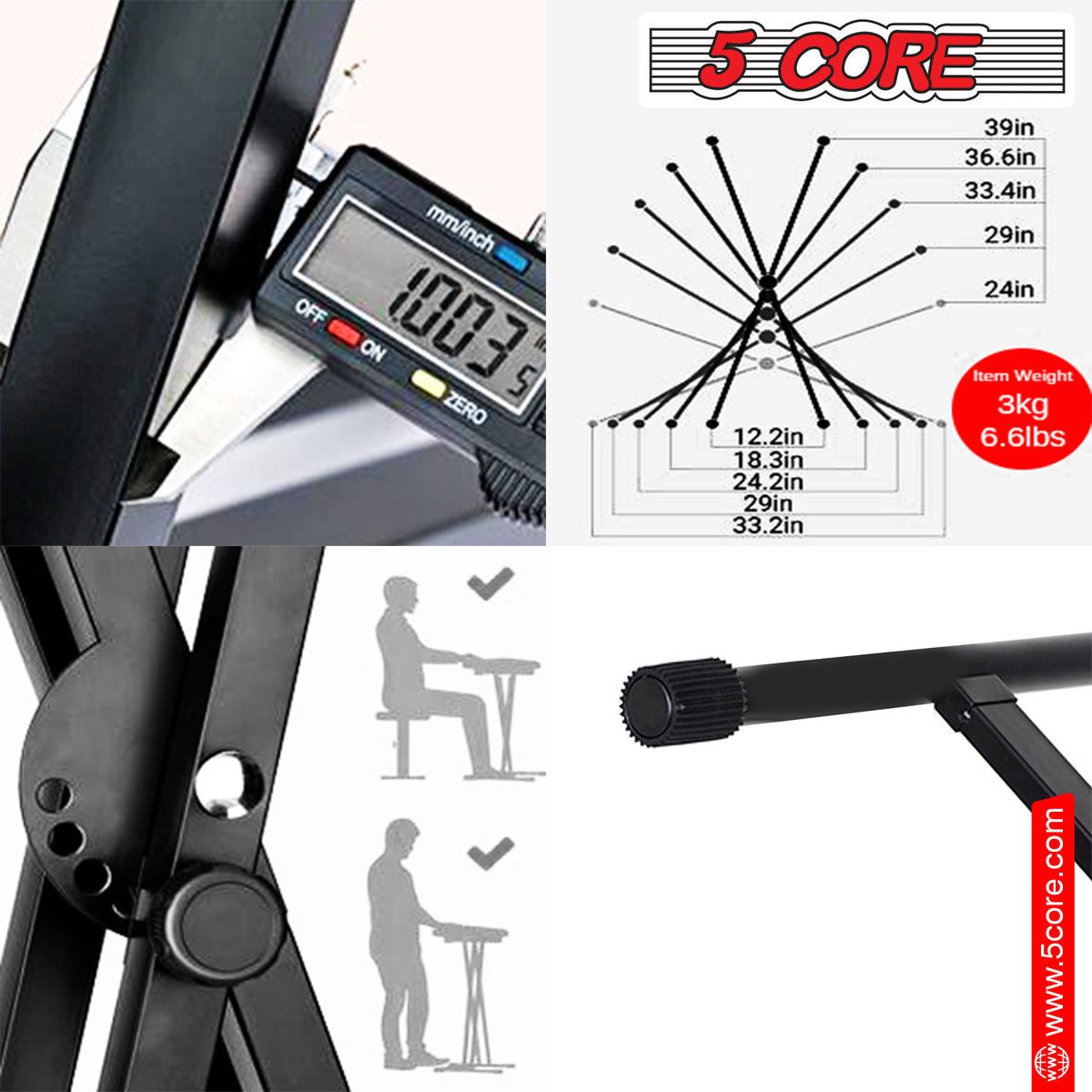 5 Core Keyboard Stand Digital Piano Riser Adjustable X Style Heavy Duty Electric Key Board Casio Synth Holder Foldable Portable Fits 54 61 88 Keys - KS 2X - Able Home Needs