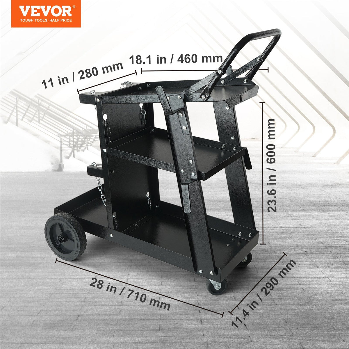 VEVOR Welding Cart, 3-Tier Welder Cart Heavy Duty with 400 Lbs Weight Capacity, 360° Swivel Wheels, Tank Storage Safety Chains, Rolling MIG Welder Cart for TIG, ARC, MMA, Plasma Cutter Welding Machine - Able Home Needs