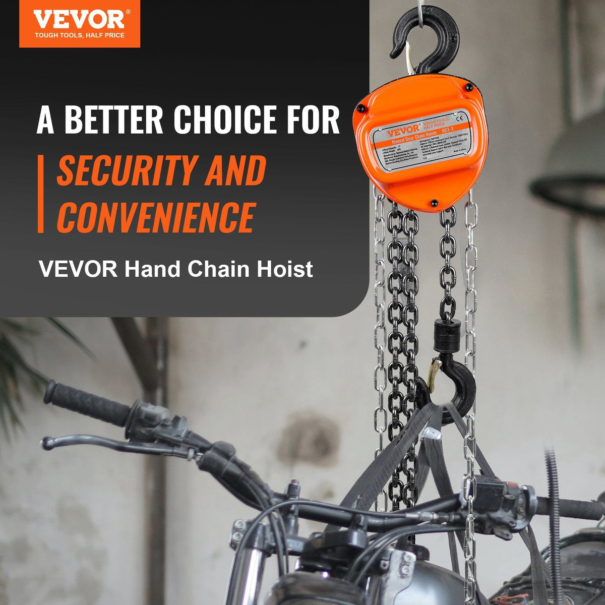 VEVOR Manual Chain Hoist, 1 Ton 2200 lbs Capacity 20 FT Come Along, G80 Galvanized Carbon Steel with Double-Pawl Brake, Auto Chain Leading & 360° Rotation Hook, for Garage Factory Dock - Able Home Needs