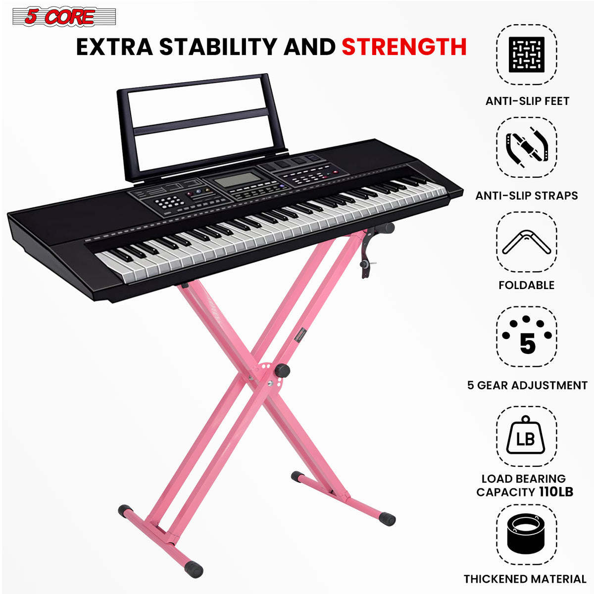 5 Core Keyboard Stand Digital Piano Riser Adjustable X Style Heavy Duty Electric Key Board Casio Synth Holder Foldable Portable Fits 54 61 88 Keys - KS 2X - Able Home Needs