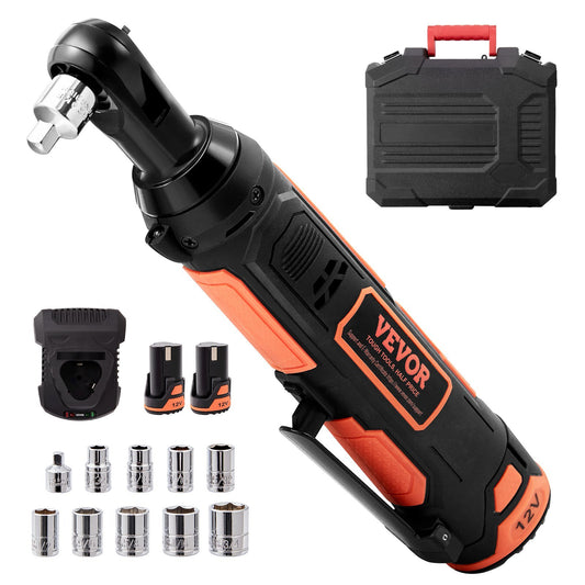 VEVOR 3/8" Cordless Electric Ratchet Wrench Set, 12V 33 Ft-lbs Power Ratchet Tool Kit, 45-Min Fast Charge, 2-Pack 2.0Ah Battery, Built-in LED Light, Variable Speed Trigger, 10 Sockets - Able Home Needs