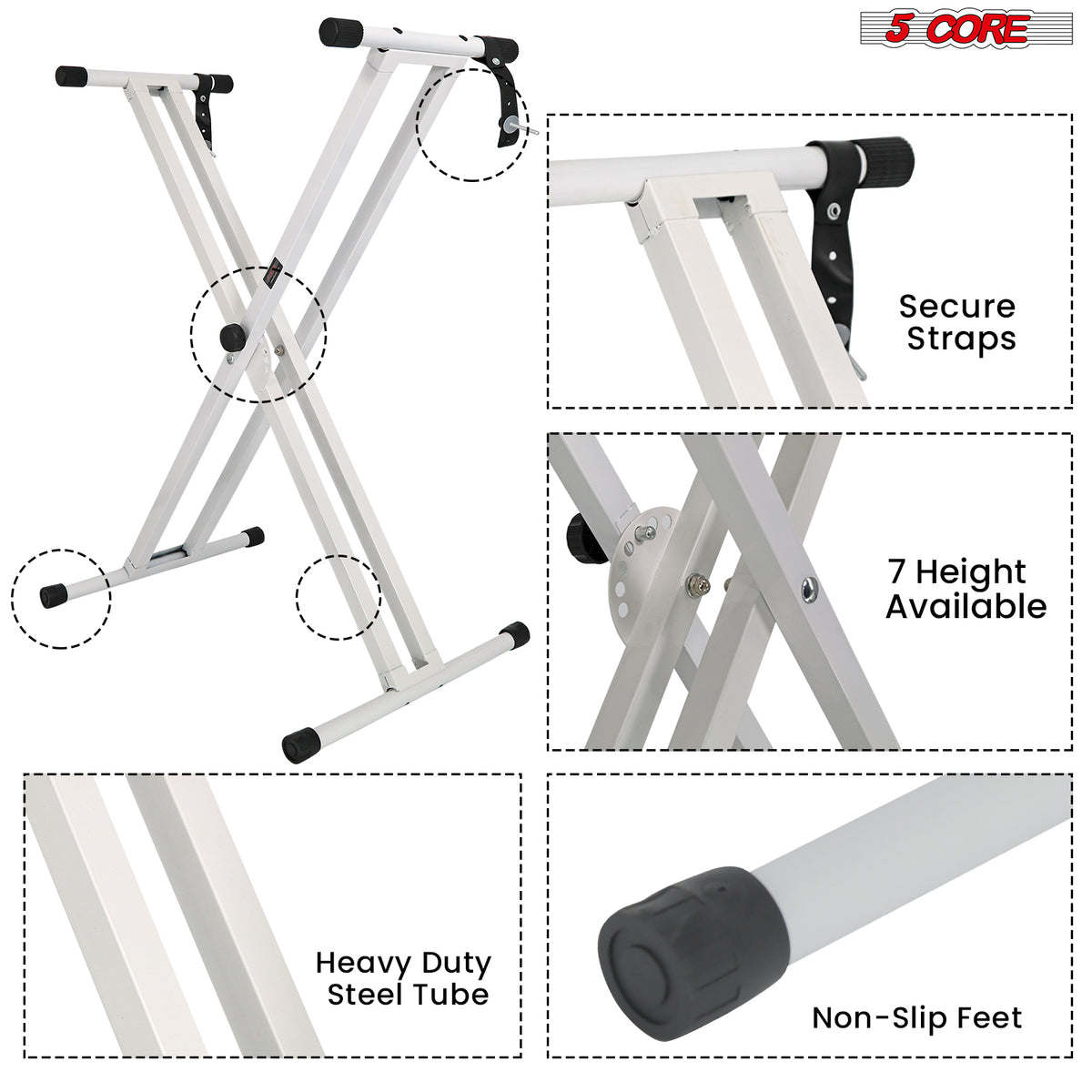 5 Core Keyboard Stand Digital Piano Riser Adjustable X Style Heavy Duty Electric Key Board Casio Synth Holder Foldable Portable Fits 54 61 88 Keys - KS 2X - Able Home Needs