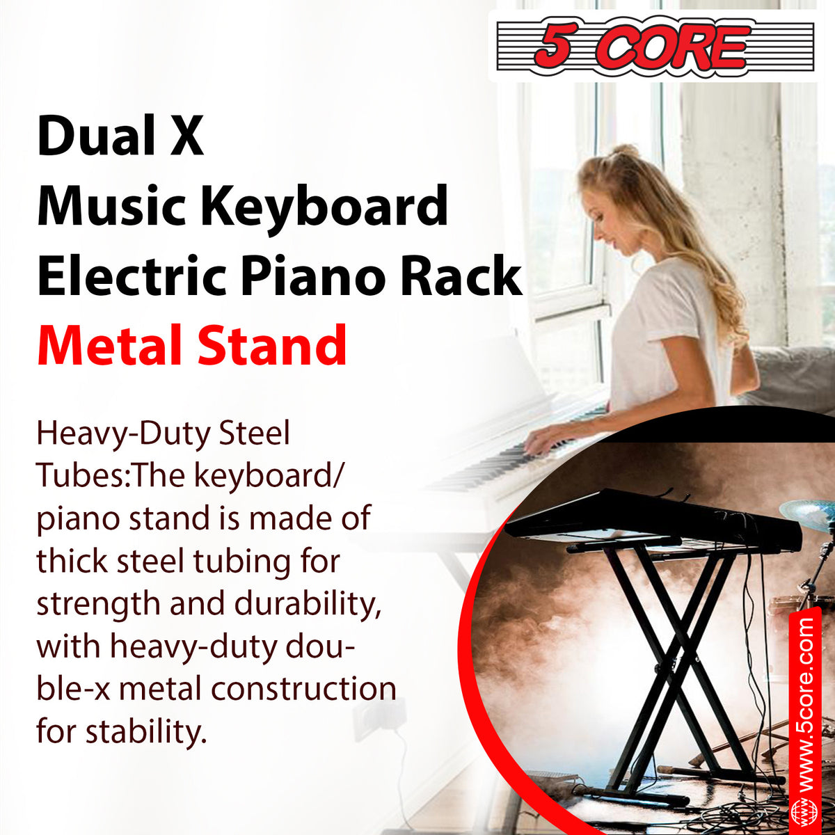 5 Core Keyboard Stand Digital Piano Riser Adjustable X Style Heavy Duty Electric Key Board Casio Synth Holder Foldable Portable Fits 54 61 88 Keys - KS 2X - Able Home Needs